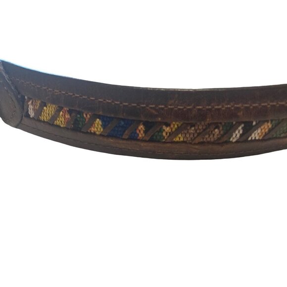 Columbia Mens 44 Belt Brown Leather Multi Color Embroidered Southwest Woven - Picture 2 of 10